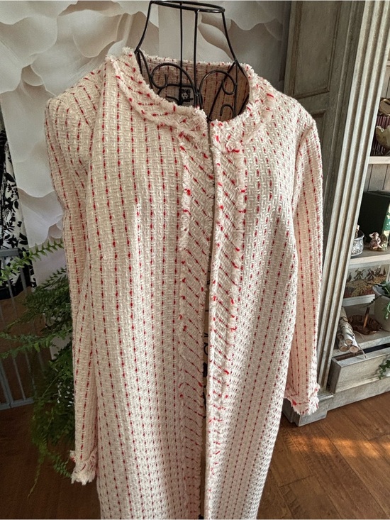 Anne Klein Jackets & Blazers - Anne Klein Soft Pink Textured Long Coat with Subtle Red Accents
